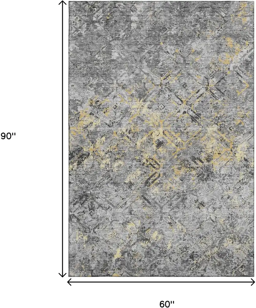 Gray Gold And Silver Diamond Washable Area Rug With UV Protection Photo 3