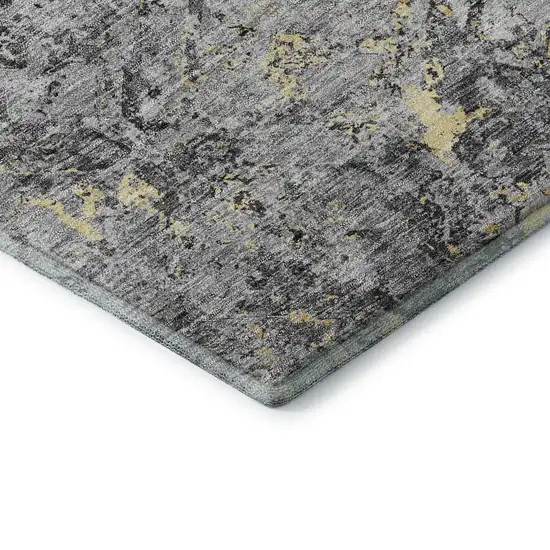Gray Gold And Silver Diamond Washable Area Rug With UV Protection Photo 8
