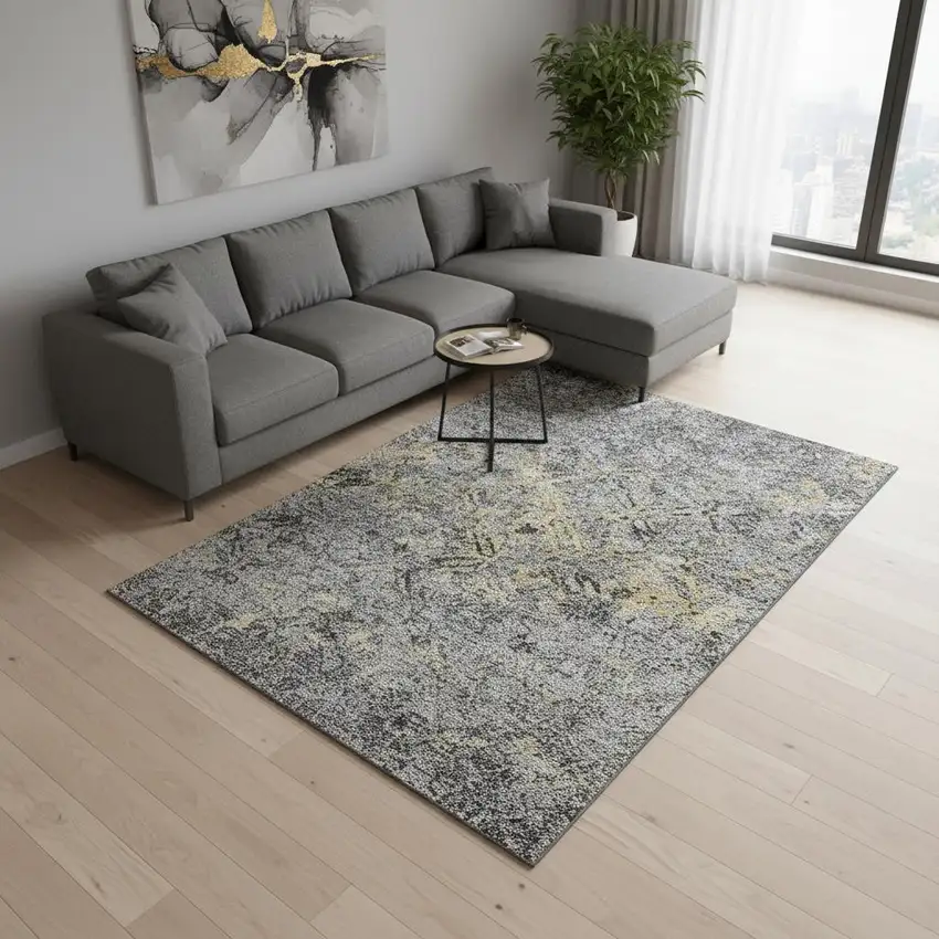 Gray Gold And Silver Diamond Washable Area Rug With UV Protection Photo 2