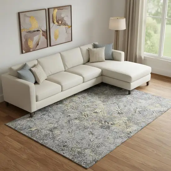 Gray Gold And Silver Diamond Washable Area Rug With UV Protection Photo 1