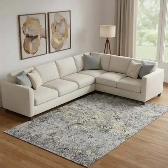 Gray Gold And Silver Diamond Washable Area Rug With UV Protection Photo 1