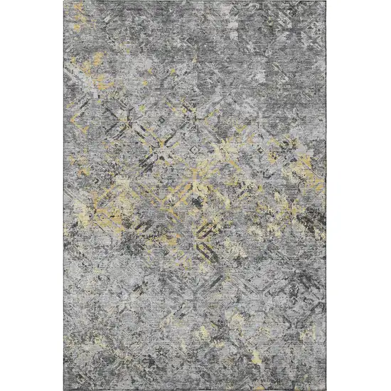 Gray Gold And Silver Diamond Washable Area Rug With UV Protection Photo 4