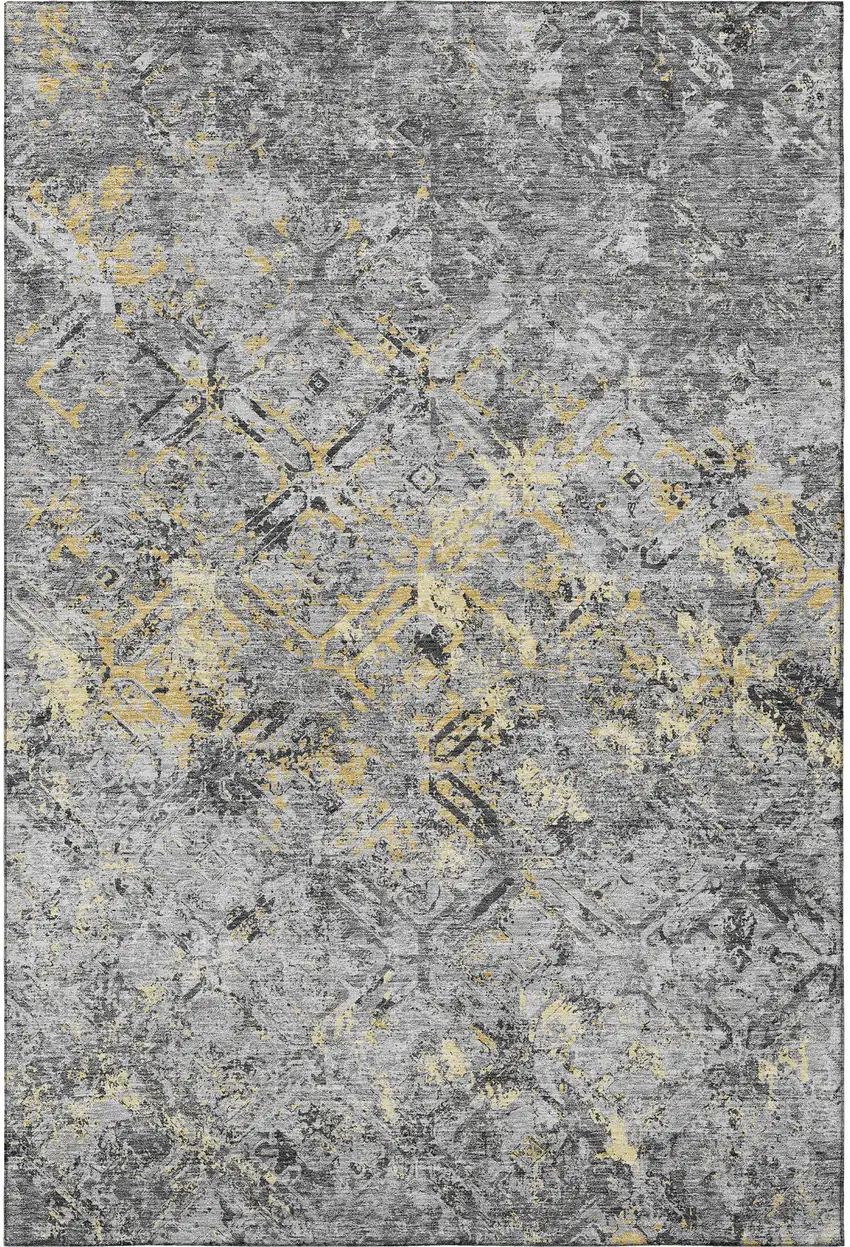 Gray Gold And Silver Diamond Washable Area Rug With UV Protection Photo 4