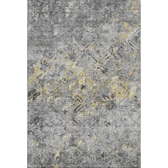 Gray Gold And Silver Diamond Washable Area Rug With UV Protection Photo 1