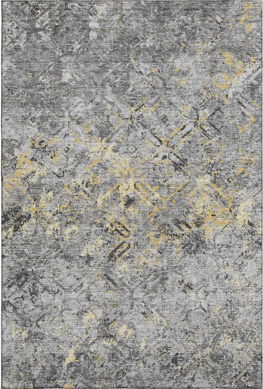 Gray Gold And Silver Diamond Washable Area Rug With UV Protection Photo 1