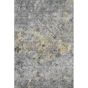 Photo of Gray Gold And Silver Diamond Washable Area Rug With UV Protection