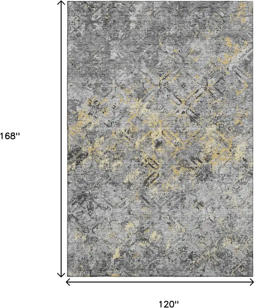 Gray Gold And Silver Diamond Washable Area Rug With UV Protection Photo 3