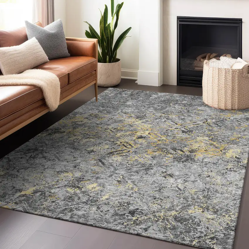 Gray Gold And Silver Diamond Washable Area Rug With UV Protection Photo 6