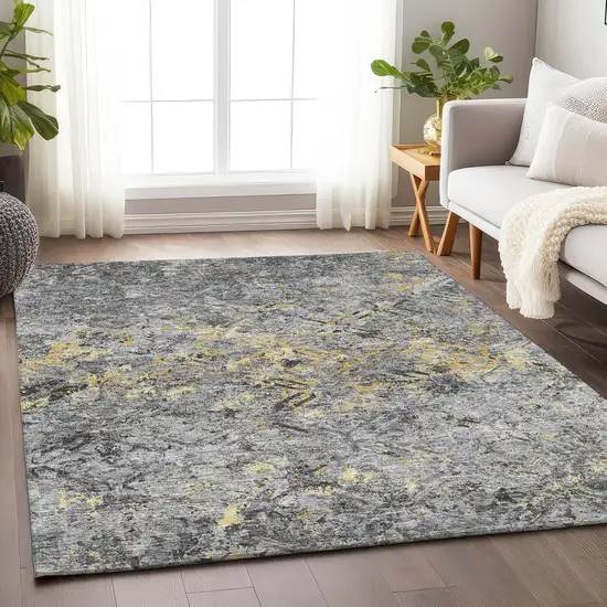 Gray Gold And Silver Diamond Washable Area Rug With UV Protection Photo 5