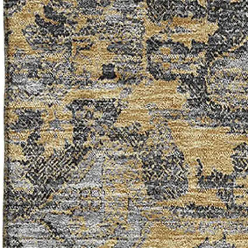 Gray Gold And Silver Floral Medallion Washable Area Rug With UV Protection Photo 3