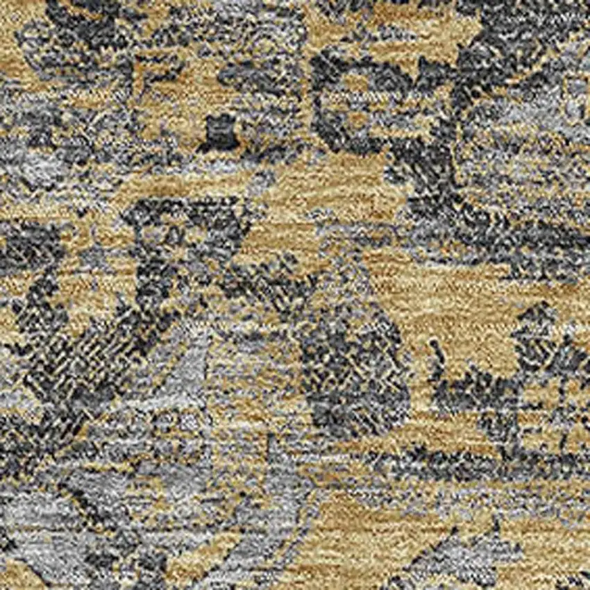 Gray Gold And Silver Floral Medallion Washable Area Rug With UV Protection Photo 3