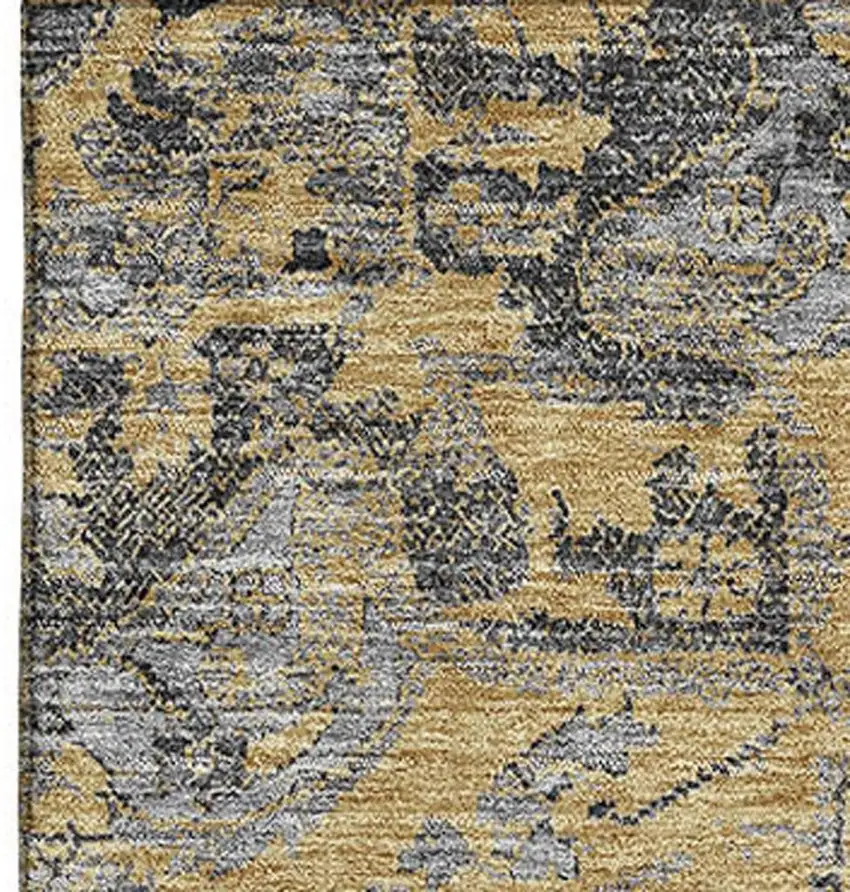 Gray Gold And Silver Floral Medallion Washable Area Rug With UV Protection Photo 4