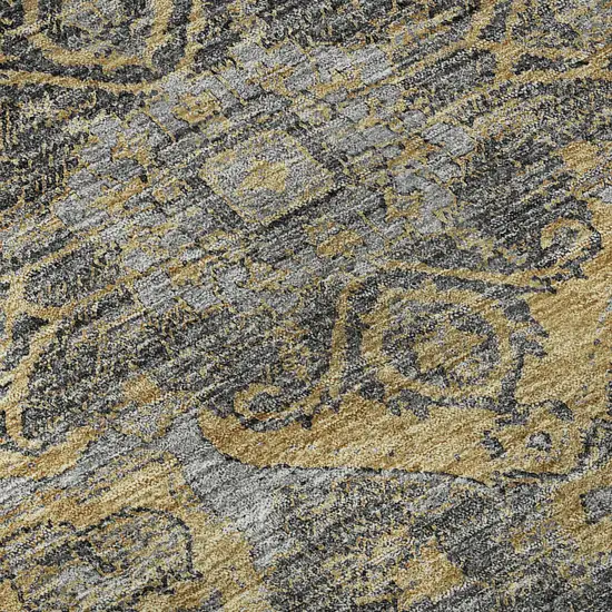 Gray Gold And Silver Floral Medallion Washable Area Rug With UV Protection Photo 9