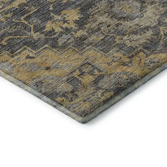 Gray Gold And Silver Floral Medallion Washable Area Rug With UV Protection Photo 7