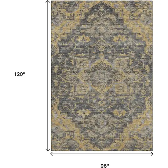 Gray Gold And Silver Floral Medallion Washable Area Rug With UV Protection Photo 3