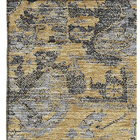 Gray Gold And Silver Floral Medallion Washable Area Rug With UV Protection Photo 4