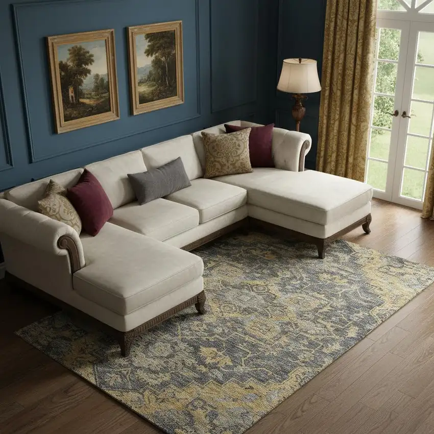 Gray Gold And Silver Floral Medallion Washable Area Rug With UV Protection Photo 1