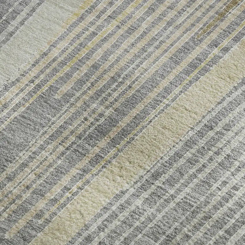 Gray Gold And Silver Geometric Washable Area Rug With UV Protection Photo 2