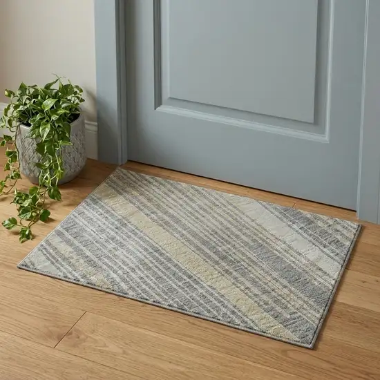 Gray Gold And Silver Geometric Washable Area Rug With UV Protection Photo 1