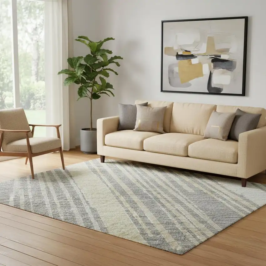 Gray Gold And Silver Geometric Washable Area Rug With UV Protection Photo 2