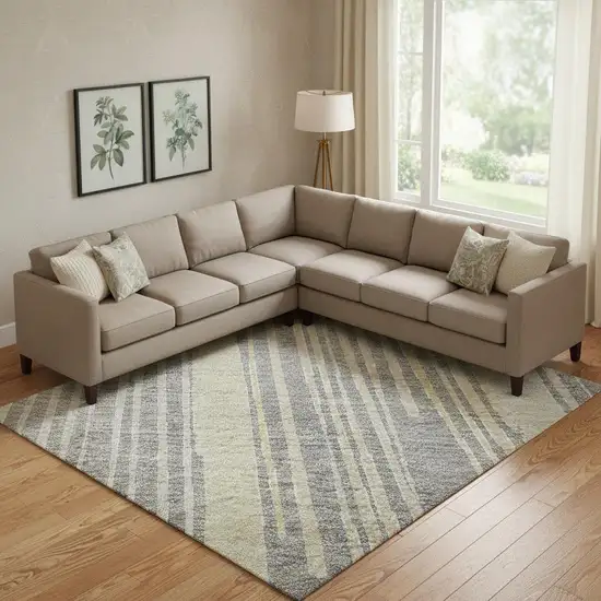 Gray Gold And Silver Geometric Washable Area Rug With UV Protection Photo 2