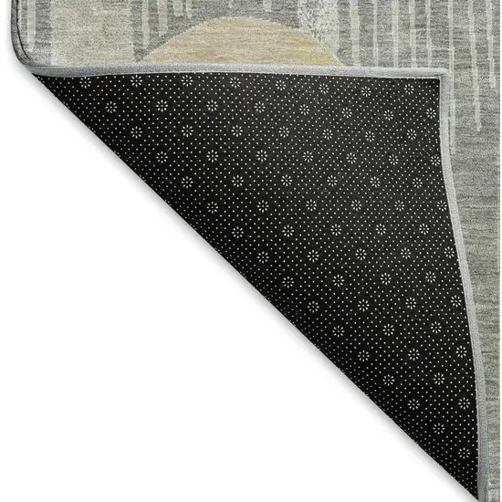 Gray Gold And Silver Geometric Washable Area Rug With UV Protection Photo 5
