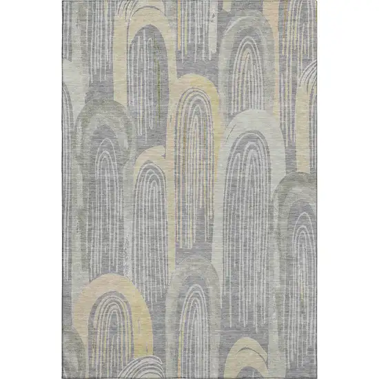 Gray Gold And Silver Geometric Washable Area Rug With UV Protection Photo 4