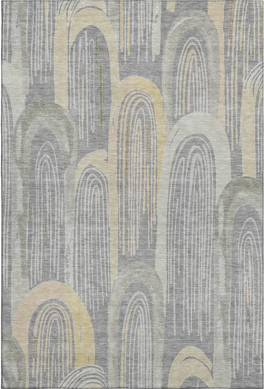 Gray Gold And Silver Geometric Washable Area Rug With UV Protection Photo 5
