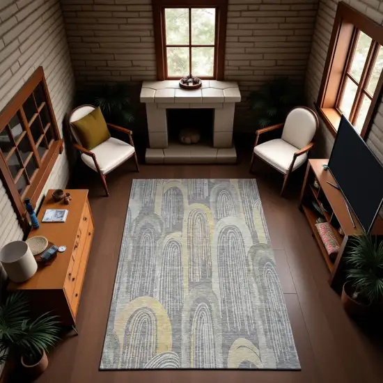 Gray Gold And Silver Geometric Washable Area Rug With UV Protection Photo 3