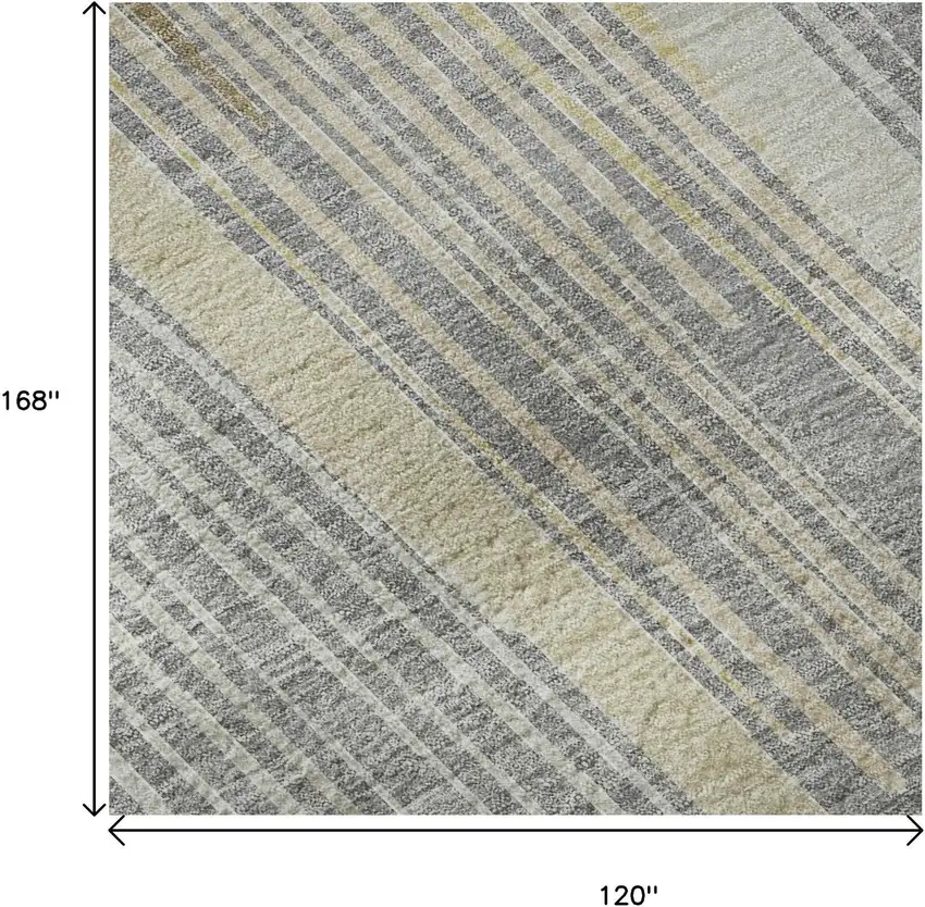 Gray Gold And Silver Geometric Washable Area Rug With UV Protection Photo 9