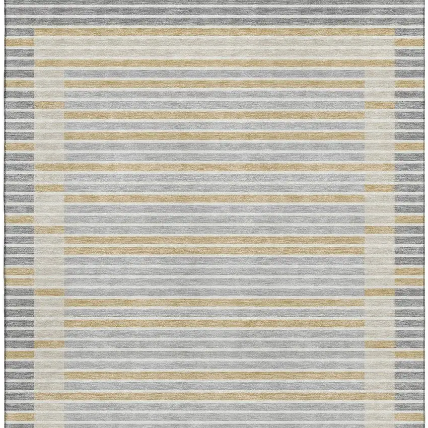 Gray Gold And Silver Striped Washable Area Rug With UV Protection Photo 2