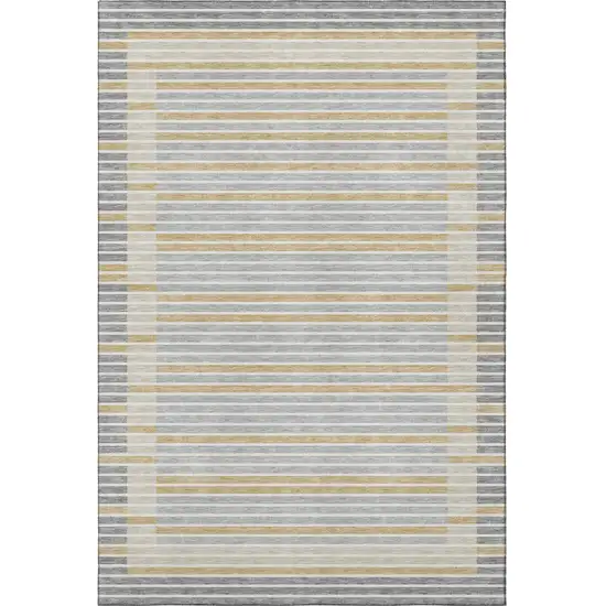 Gray Gold And Silver Striped Washable Area Rug With UV Protection Photo 3