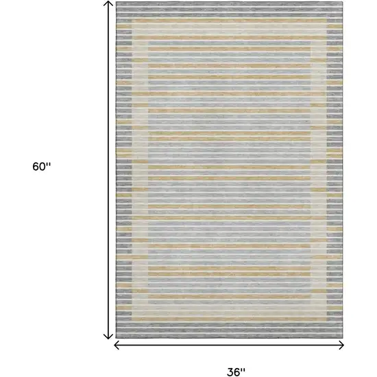 Gray Gold And Silver Striped Washable Area Rug With UV Protection Photo 3