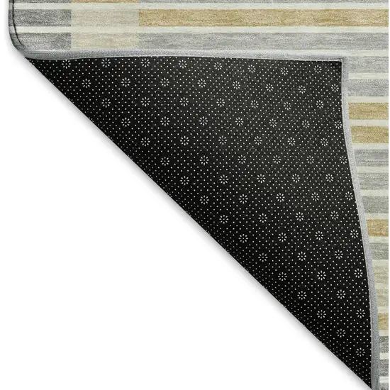 Gray Gold And Silver Striped Washable Area Rug With UV Protection Photo 5