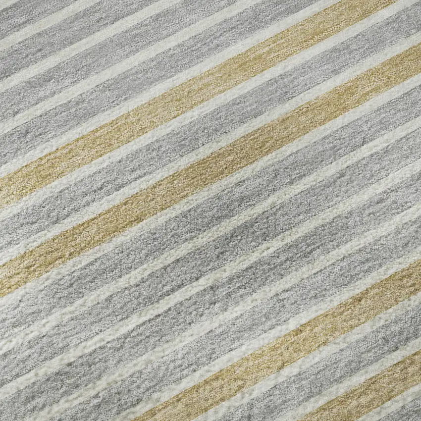 Gray Gold And Silver Striped Washable Area Rug With UV Protection Photo 8
