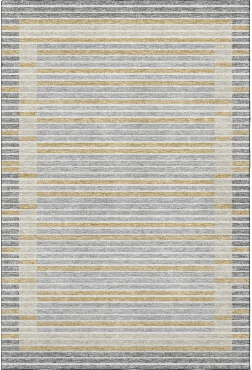 Gray Gold And Silver Striped Washable Area Rug With UV Protection Photo 2