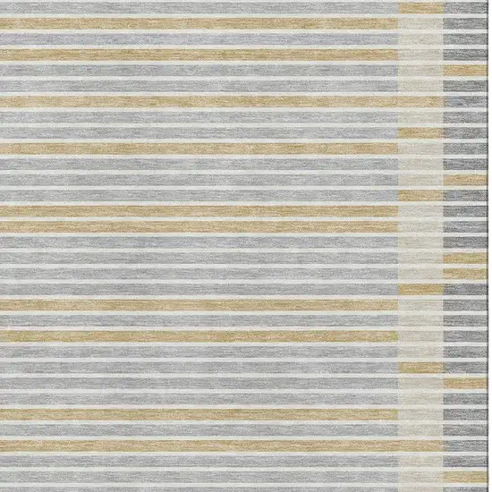 Gray Gold And Silver Striped Washable Area Rug With UV Protection Photo 2