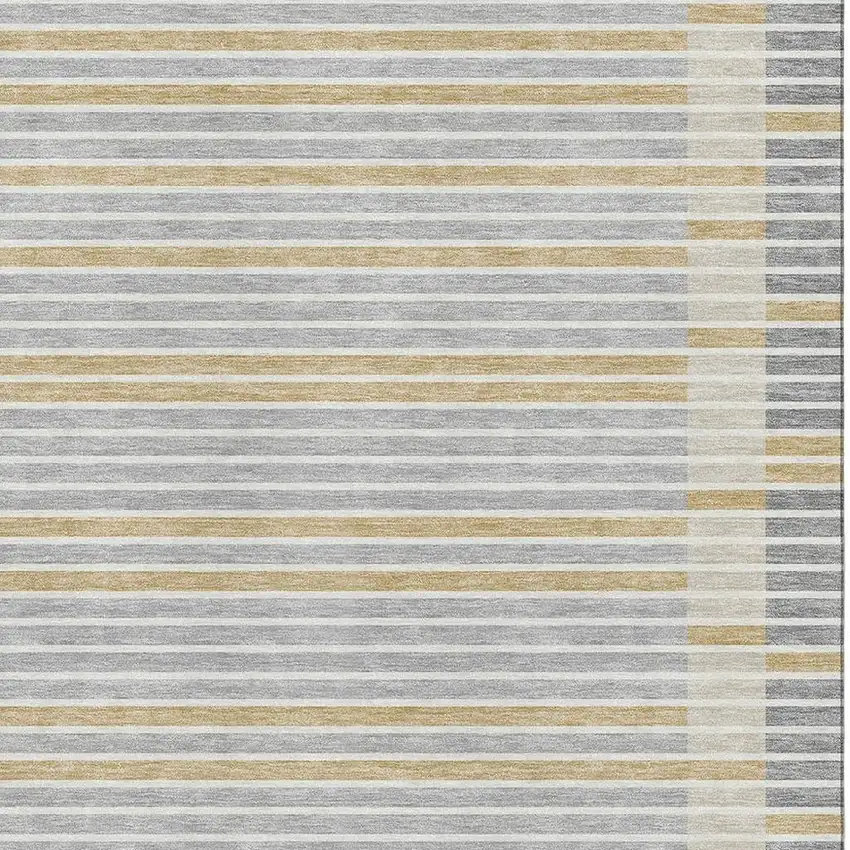 Gray Gold And Silver Striped Washable Area Rug With UV Protection Photo 2