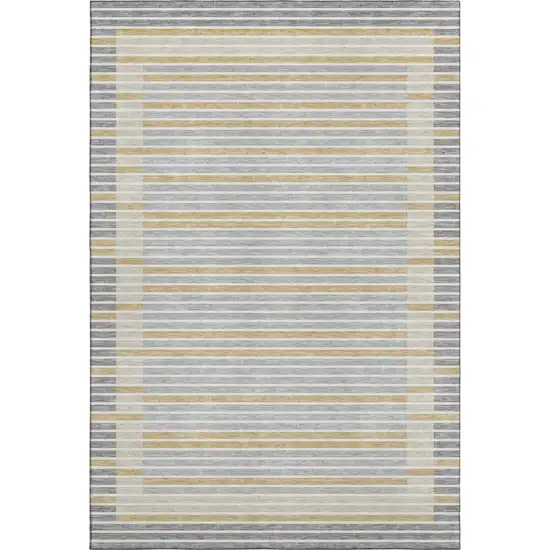 Gray Gold And Silver Striped Washable Area Rug With UV Protection Photo 1