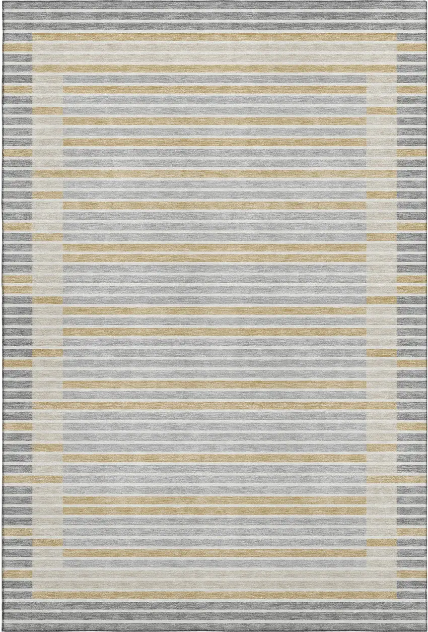 Gray Gold And Silver Striped Washable Area Rug With UV Protection Photo 1