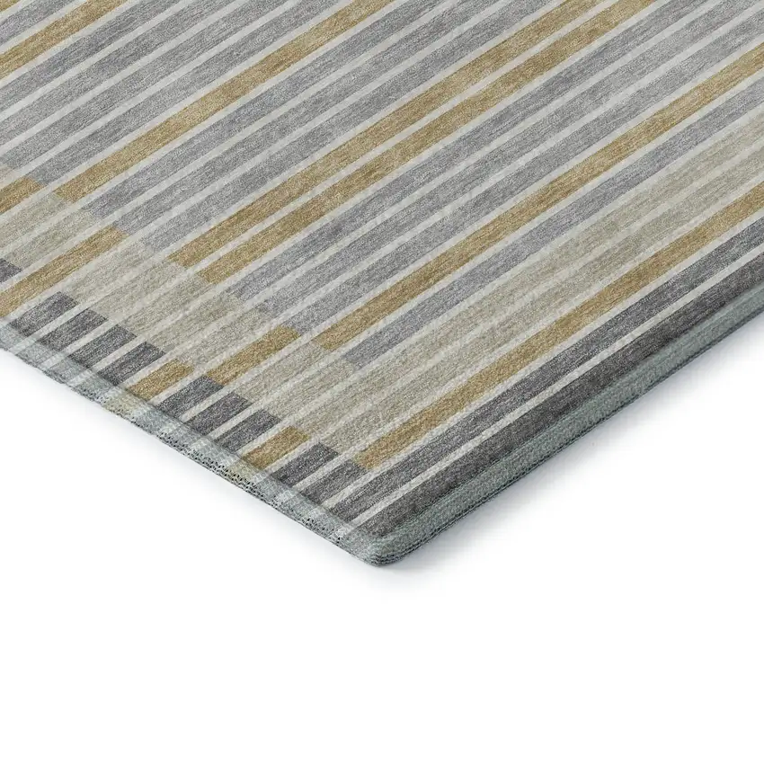 Gray Gold And Silver Striped Washable Area Rug With UV Protection Photo 7