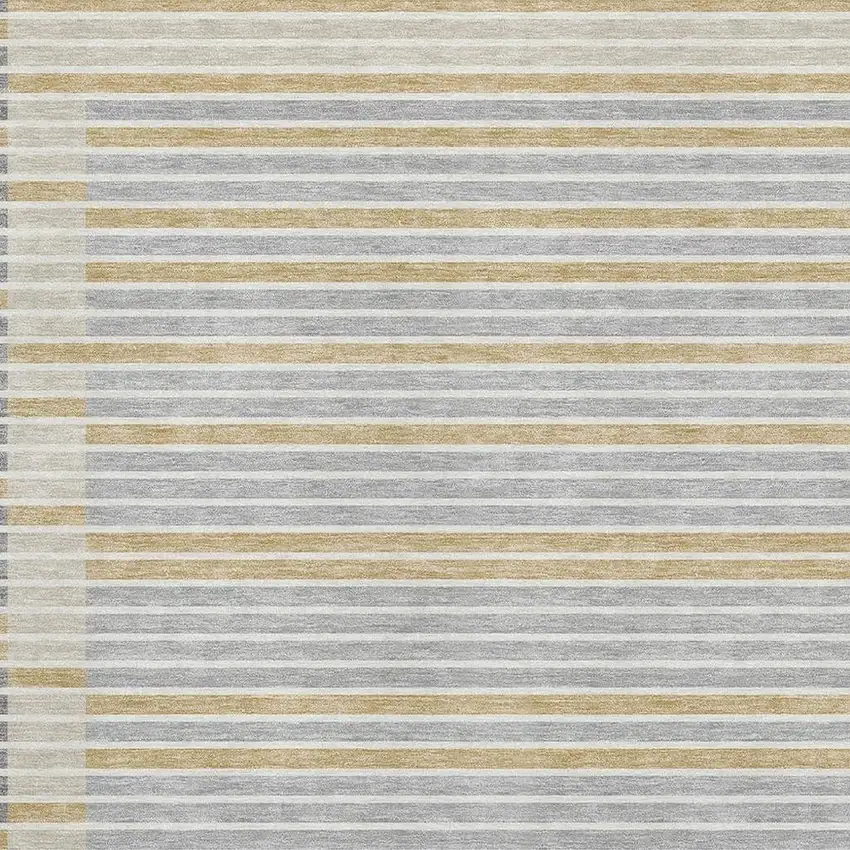 Gray Gold And Silver Striped Washable Area Rug With UV Protection Photo 2