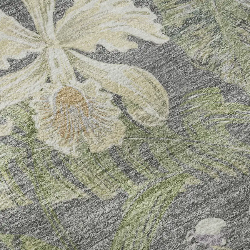 Gray Green And Beige Floral Washable Area Rug With UV Protection Photo 9