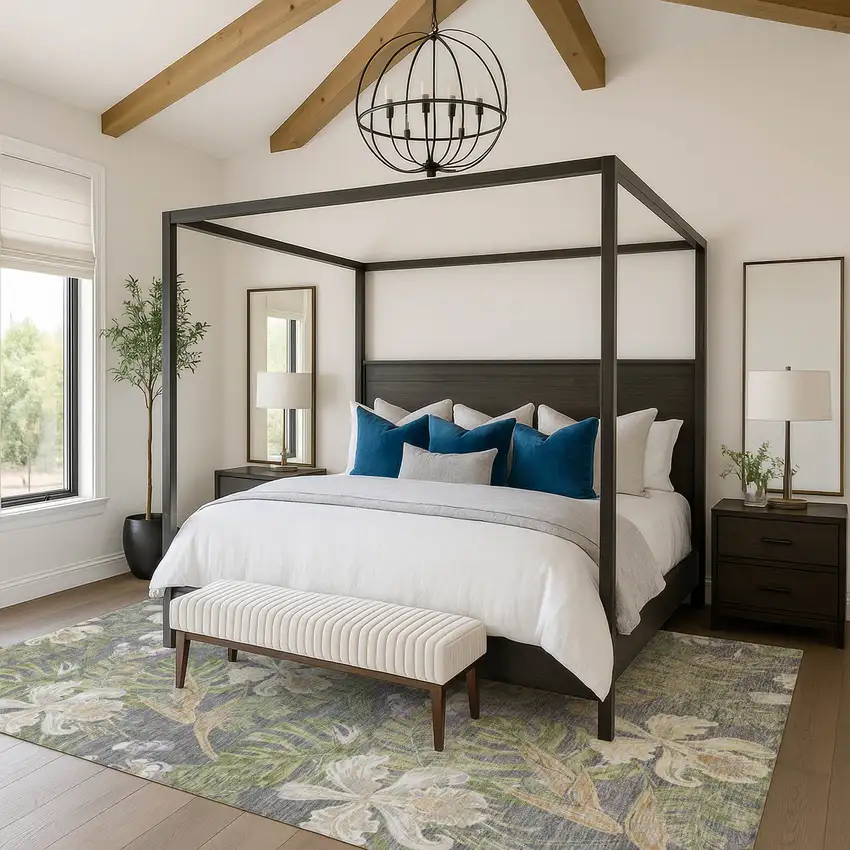 Gray Green And Beige Floral Washable Area Rug With UV Protection Photo 3