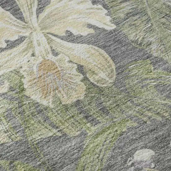 Gray Green And Beige Floral Washable Area Rug With UV Protection Photo 8