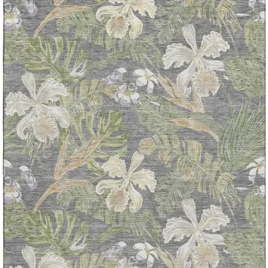 Gray Green And Beige Floral Washable Area Rug With UV Protection Photo 3