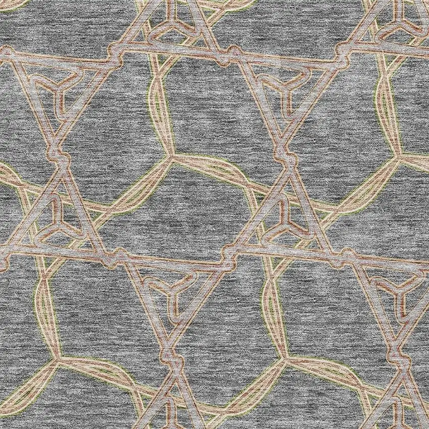 Gray Green And Beige Geometric Washable Area Rug With UV Protection Photo 2