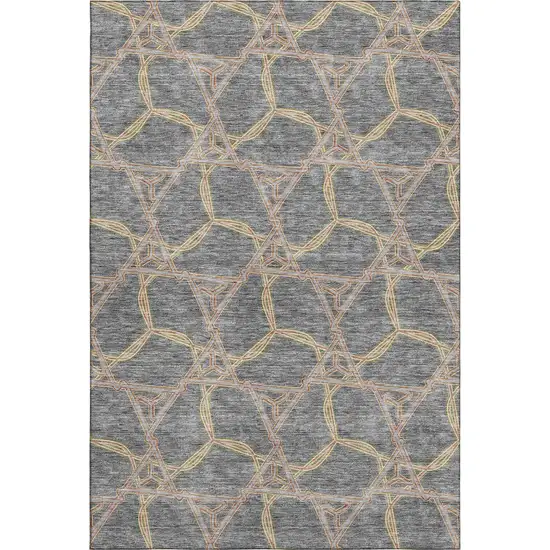 Gray Green And Beige Geometric Washable Area Rug With UV Protection Photo 1