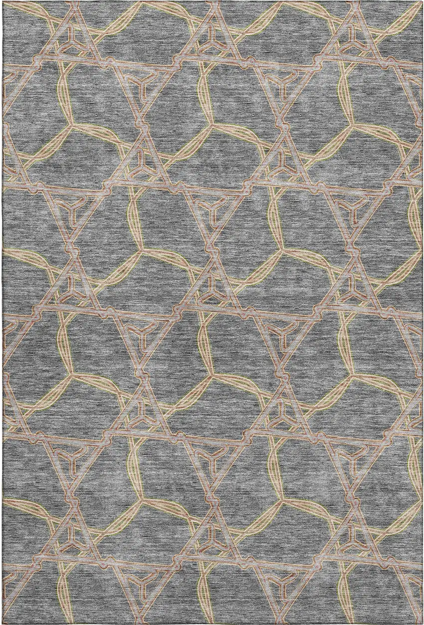 Gray Green And Beige Geometric Washable Area Rug With UV Protection Photo 1