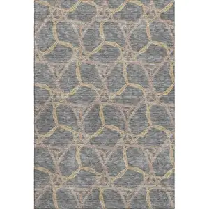 Photo of Gray Green And Beige Geometric Washable Area Rug With UV Protection